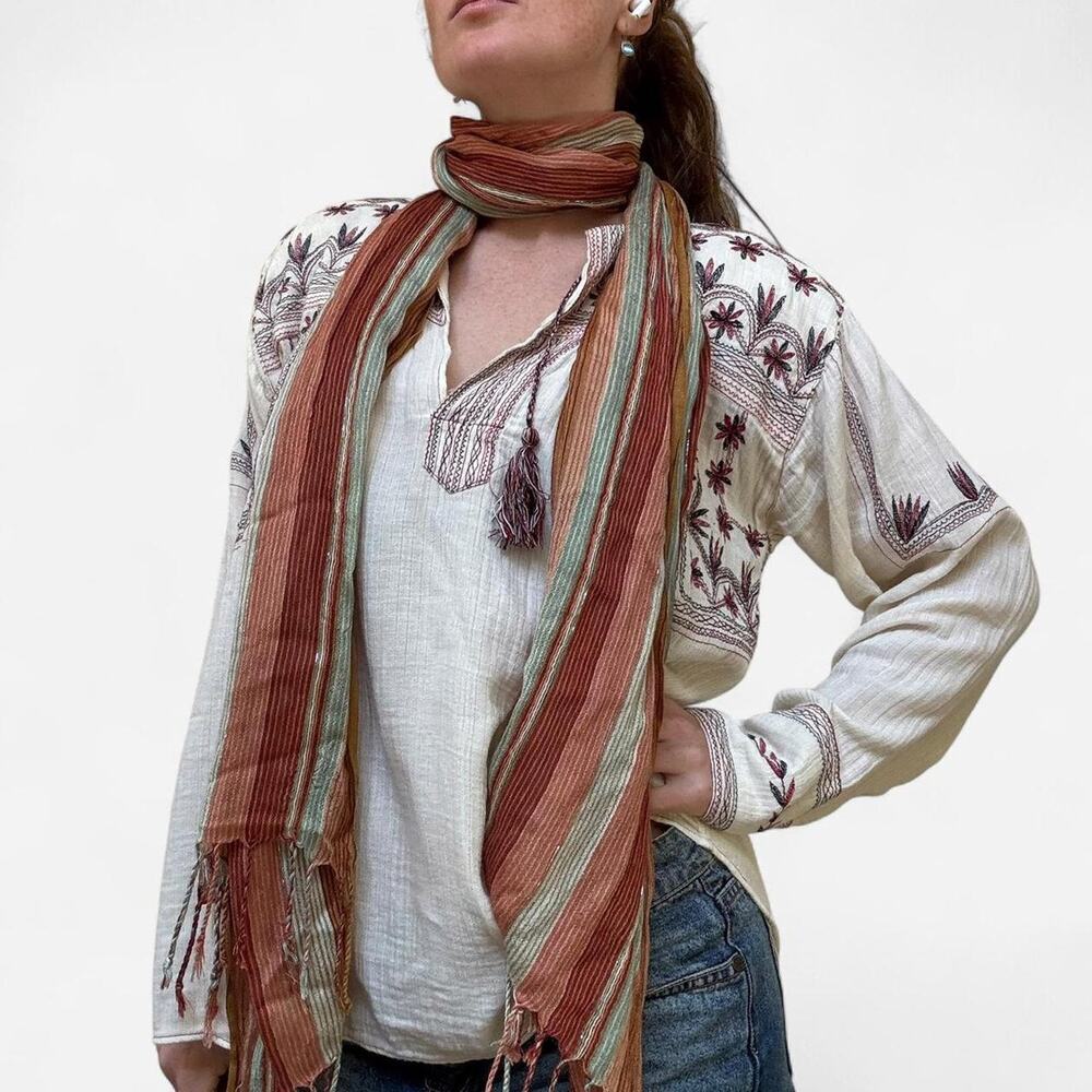 Boho multicoloured striped metallic scarf